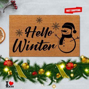 Hello Winter, Christmas doormat with fast shipping, funny Entry Doormats Chris…